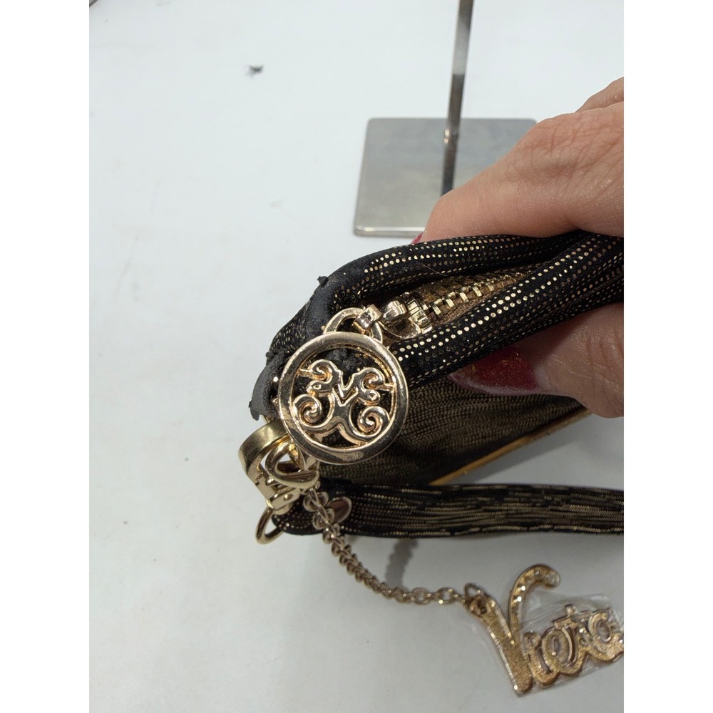 Vieta Metallic Gold Black Shimmer Clutch Bag with Rhinestone Charm Wristlet - Picture 10 of 14